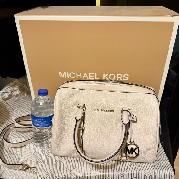 Michael Kors Cream Satchel with Gold Accents and Structured...